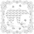 Bear in flowers frame for coloring page, design element antistress monochrome stock vector illustration